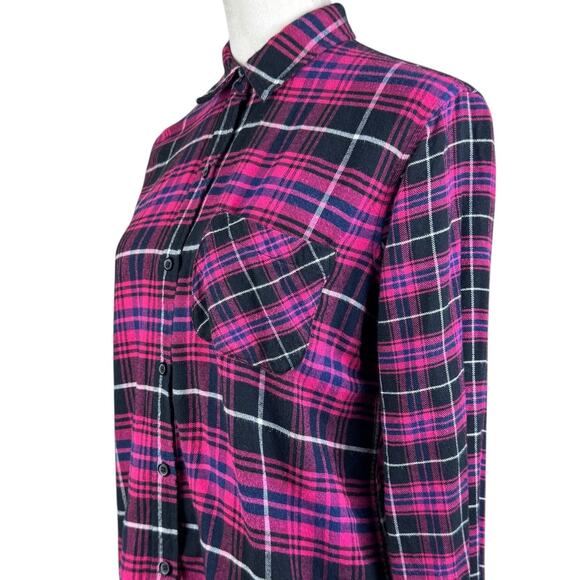Rails Brock Fuschia Navy Black Plaid Flannel Frayed Long Sleeve Button Up Top - Picture 11 of 15